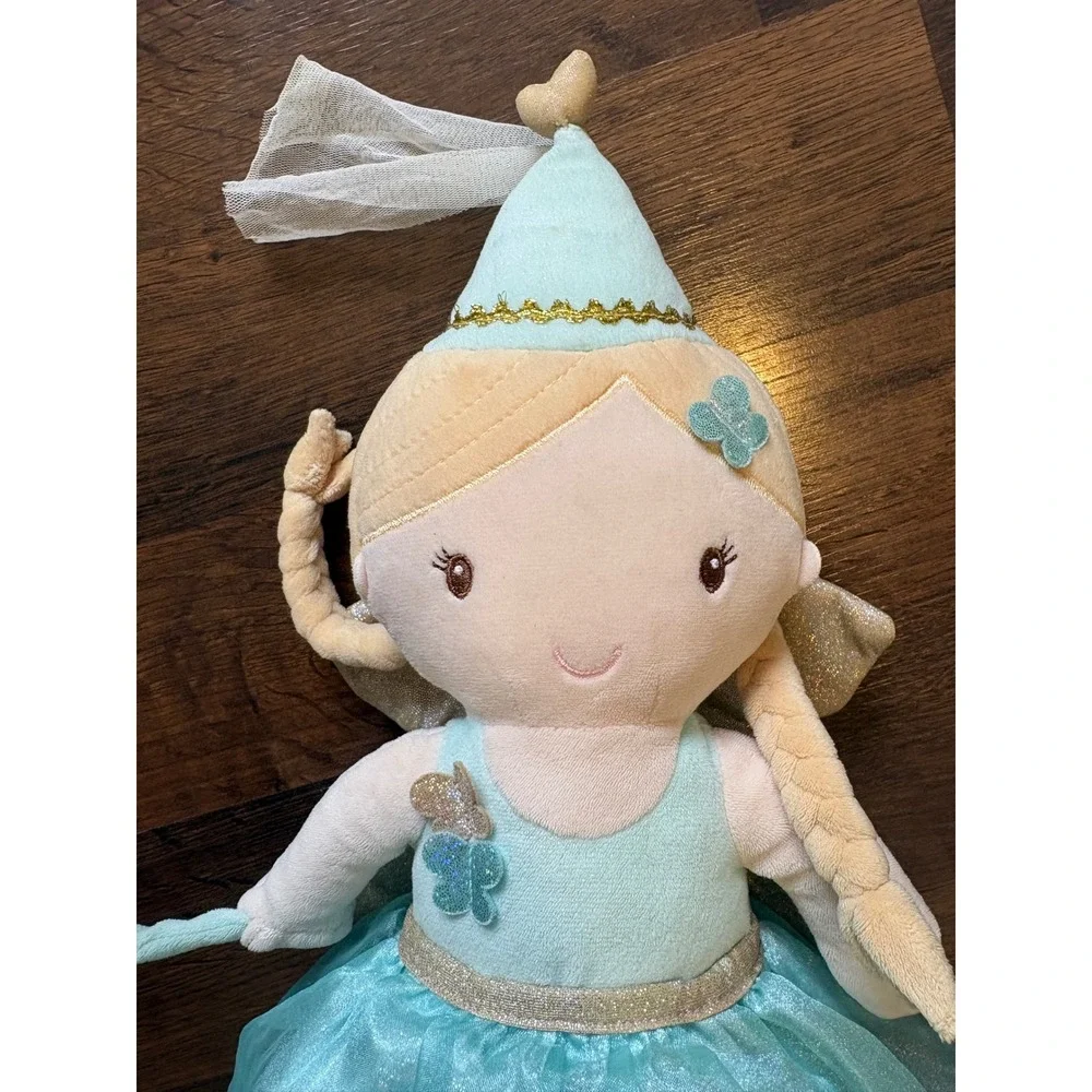 Douglas Cuddle Toy Fairy Doll Aqua Blue Tulle Dress Sparkly Wings Plush 15 inch